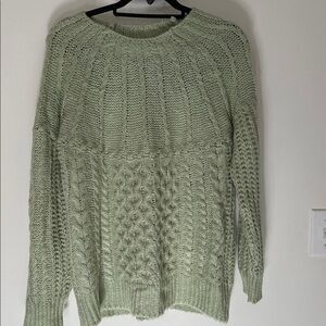 Mango Light Green Cable Knit Sweater